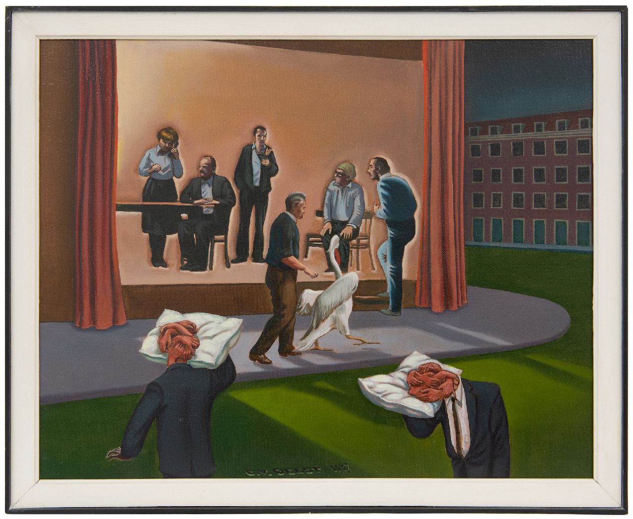 Geest C. van | Chris van Geest | Schilderijen te koop aangeboden | De surrealistische voorstelling, olieverf op doek 40,3 x 50,1 cm, gesigneerd middenonder en gedateerd 1987