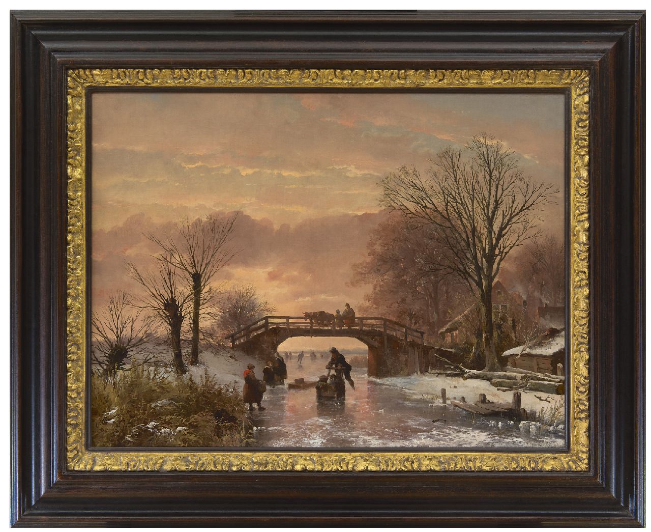 Wayen Pieterszen A. van der | Abraham van der Wayen Pieterszen, Vertier op het ijs bij zonsondergang, olieverf op doek 48,5 x 65,3 cm, gesigneerd linksonder