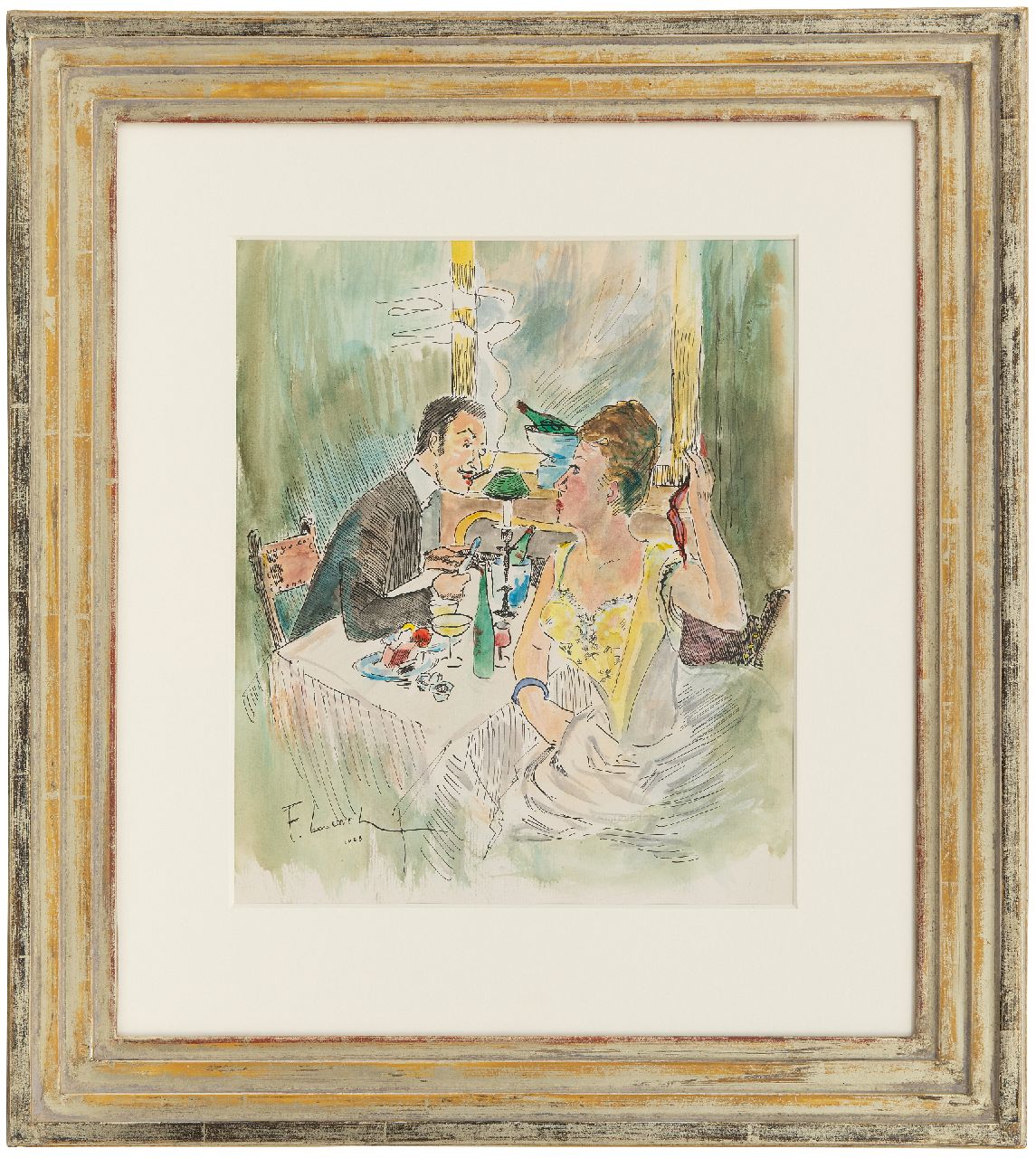Lunel F. | Ferdinand Lunel, Na het diner, aquarel op papier 35,5 x 24,8 cm, gesigneerd linksonder en gedateerd 1903 Lunel F. | Ferdinand Lunel, Na het diner, aquarel op papier 35,5 x 24,8 cm, gesigneerd linksonder en gedateerd 1903