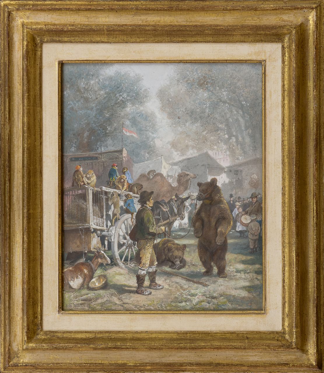 Specht A.  | August Specht | Aquarellen en tekeningen te koop aangeboden | Circus bij het slot, Stuttgart, krijt en gouache op papier 32,6 x 26,7 cm, gesigneerd linksonder