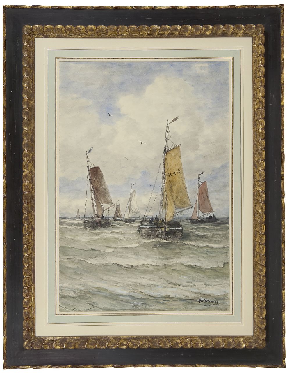 Mesdag H.W. | Hendrik Willem Mesdag, Het uitvaren van de vissersvloot, Scheveningen, aquarel op papier 76,6 x 52,2 cm, gesigneerd rechtsonder Mesdag H.W. | Hendrik Willem Mesdag, Het uitvaren van de vissersvloot, Scheveningen, aquarel op papier 76,6 x 52,2 cm, gesigneerd rechtsonder