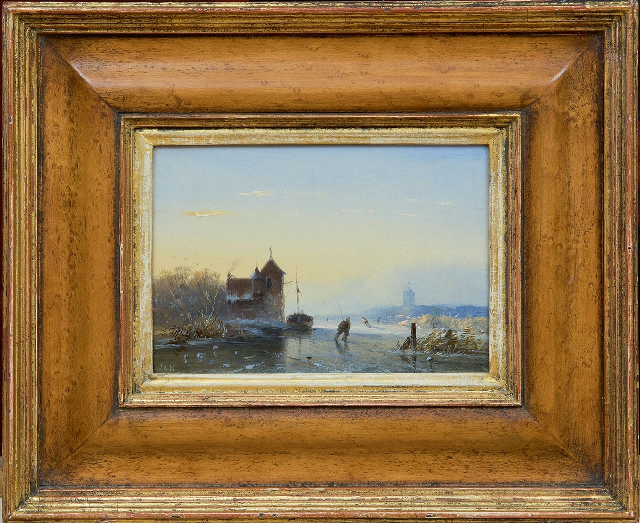 Hans J.G. | Josephus Gerardus Hans, Winterlandschap met schaatsers, olieverf op paneel 10,4 x 14,7 cm, gesigneerd linksonder met initialen Hans J.G. | Josephus Gerardus Hans, Winterlandschap met schaatsers, olieverf op paneel 10,4 x 14,7 cm, gesigneerd linksonder met initialen