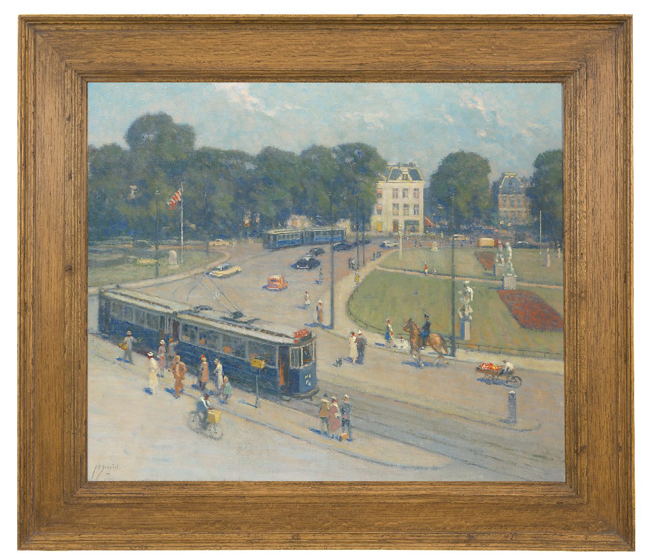 Schotel A.P.  | Anthonie Pieter Schotel | Schilderijen te koop aangeboden | Beeldententoonstelling op het Frederiksplein in Amsterdam, 1951, olieverf op doek 59,8 x 70,2 cm, gesigneerd linksonder en te dateren 1951