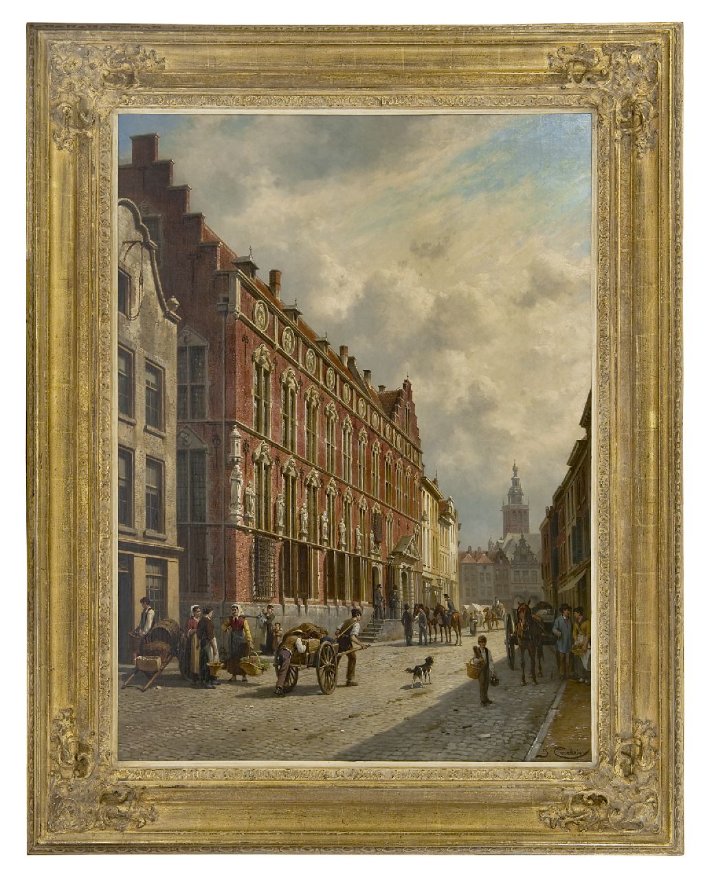 Carabain J.F.J. | 'Jacques' François Joseph Carabain, Gezicht op het Stadhuis van Nijmegen, olieverf op doek 106,0 x 77,3 cm, gesigneerd rechtsonder en op spieraam gedat. 1885 Carabain J.F.J. | 'Jacques' François Joseph Carabain, Gezicht op het Stadhuis van Nijmegen, olieverf op doek 106,0 x 77,3 cm, gesigneerd rechtsonder en op spieraam gedat. 1885