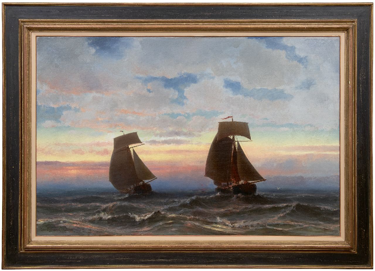 Heemskerck van Beest J.E. van | Jacob Eduard van Heemskerck van Beest | Schilderijen te koop aangeboden | Zonsondergang op zee, olieverf op doek 79,5 x 120,4 cm, gesigneerd linksonder Heemskerck van Beest J.E. van | Jacob Eduard van Heemskerck van Beest | Schilderijen te koop aangeboden | Zonsondergang op zee, olieverf op doek 79,5 x 120,4 cm, gesigneerd linksonder