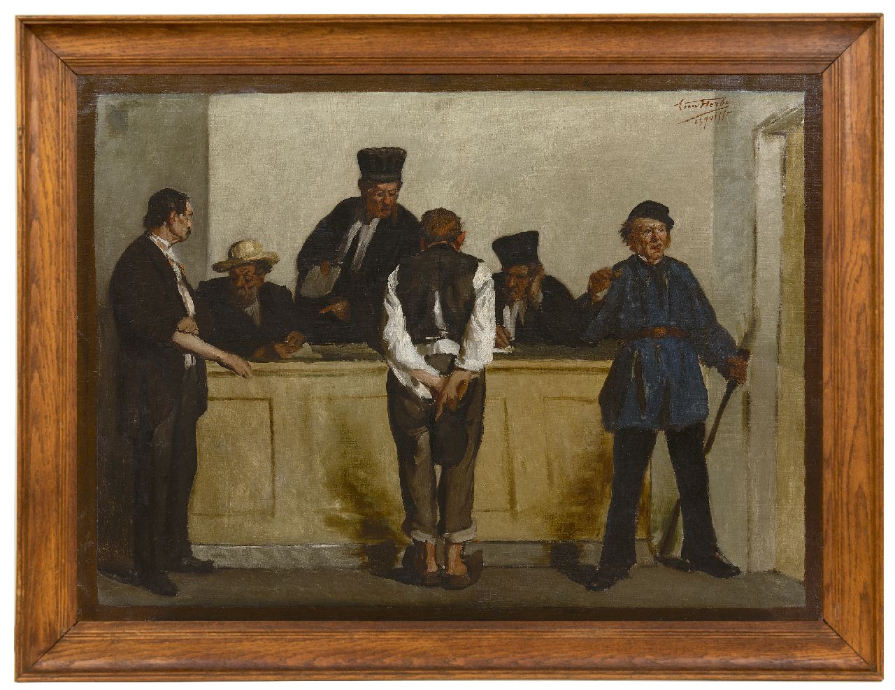 Herbo L. | Léon Herbo, De rechtszaak, olieverf op doek 56,3 x 76,1 cm, gesigneerd rechtsboven Herbo L. | Léon Herbo, De rechtszaak, olieverf op doek 56,3 x 76,1 cm, gesigneerd rechtsboven