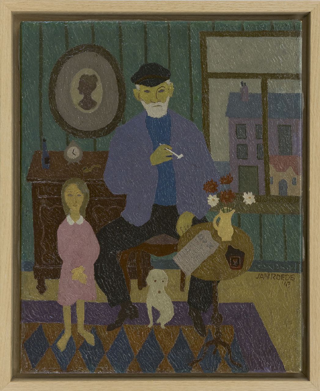 Roëde J. | Jan Roëde | Schilderijen te koop aangeboden | Grootvader en kleindochter, olieverf op doek 50,5 x 40,4 cm, gesigneerd rechtsonder en gedateerd '43 Roëde J. | Jan Roëde | Schilderijen te koop aangeboden | Grootvader en kleindochter, olieverf op doek 50,5 x 40,4 cm, gesigneerd rechtsonder en gedateerd '43