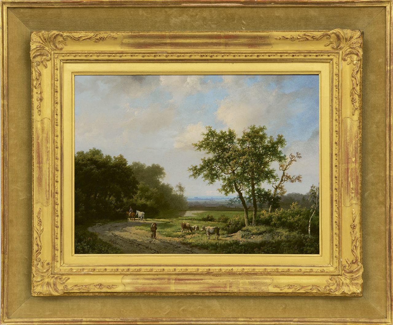 Koekkoek I M.A. | Marinus Adrianus Koekkoek I, Reizigers en vee langs de bosrand, olieverf op paneel 26,5 x 35,9 cm, gesigneerd linksonder Koekkoek I M.A. | Marinus Adrianus Koekkoek I, Reizigers en vee langs de bosrand, olieverf op paneel 26,5 x 35,9 cm, gesigneerd linksonder