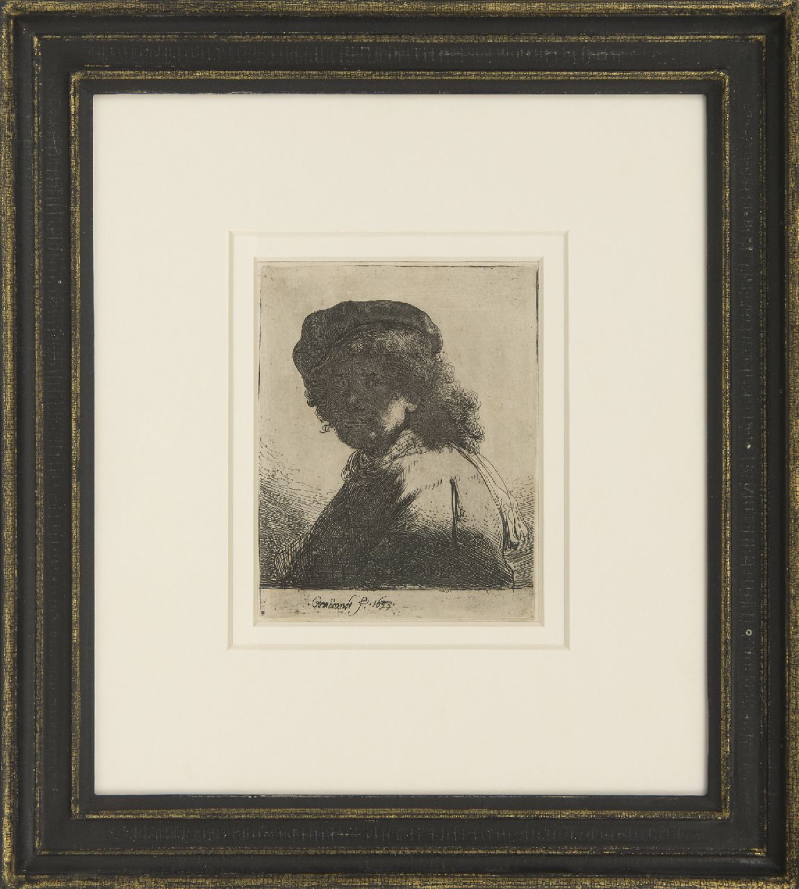 Rembrandt (Rembrandt Harmensz. van Rijn)   | Rembrandt (Rembrandt Harmensz. van Rijn), Zelfportret met baret en halsdoek, ets op papier 13,2 x 10,3 cm, gesigneerd middenonder in de plaat en gedateerd 1633 in de plaat