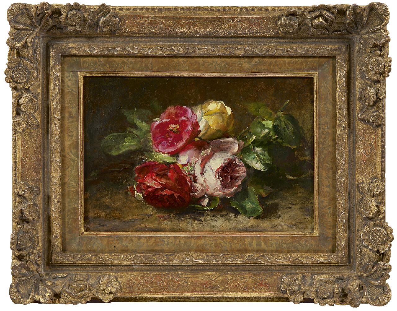Peters A.  | Anna Peters, Rozen op de bosgrond, olieverf op doek 21,5 x 31,5 cm, gesigneerd linksonder