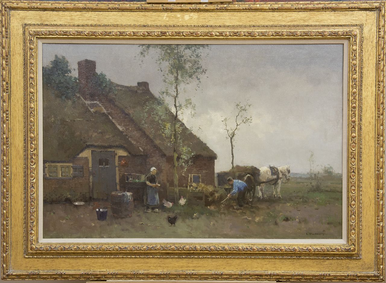 Vreedenburgh C. | Cornelis Vreedenburgh, Op het boerenerf, olieverf op doek 58,4 x 89,0 cm, gesigneerd rechtsonder Vreedenburgh C. | Cornelis Vreedenburgh, Op het boerenerf, olieverf op doek 58,4 x 89,0 cm, gesigneerd rechtsonder