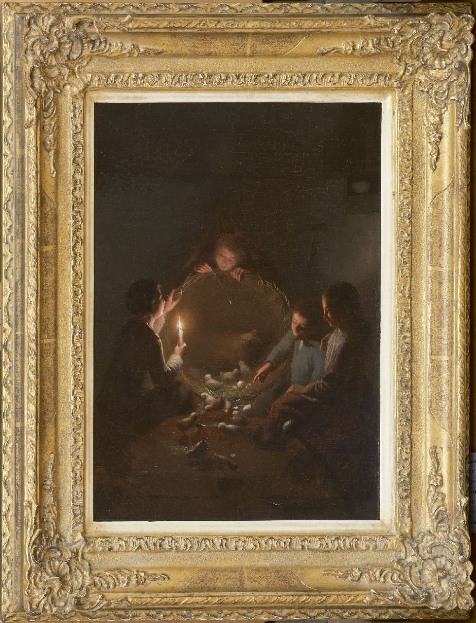Rosierse J. | Johannes Rosierse, Een klein wonder bij kaarslicht, olieverf op doek 36,0 x 27,3 cm, gesigneerd rechtsonder Rosierse J. | Johannes Rosierse, Een klein wonder bij kaarslicht, olieverf op doek 36,0 x 27,3 cm, gesigneerd rechtsonder