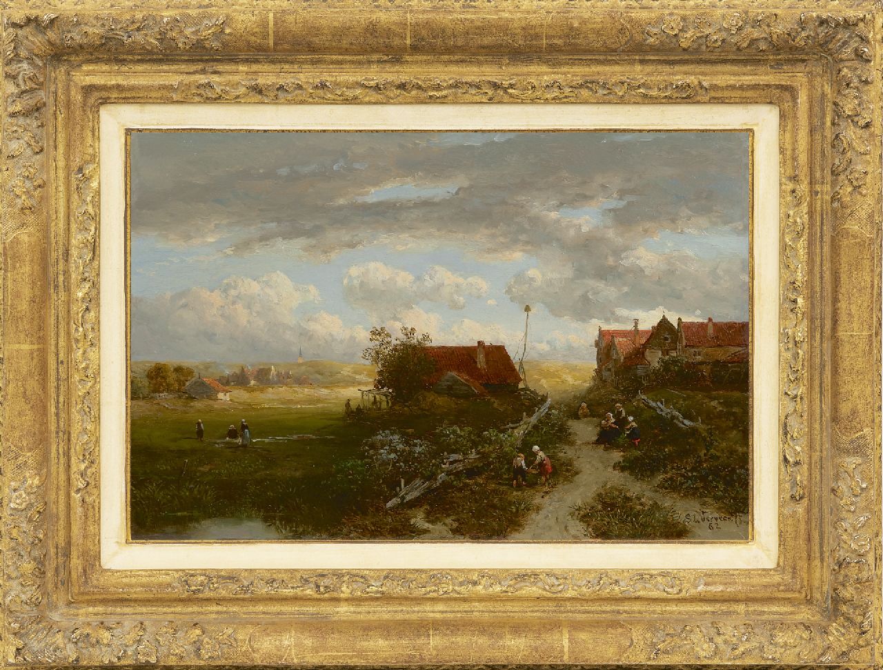Verveer S.L.  | 'Salomon' Leonardus Verveer | Schilderijen te koop aangeboden | Achter de duinen, olieverf op paneel 23,8 x 36,0 cm, gesigneerd rechtsonder en gedateerd '62