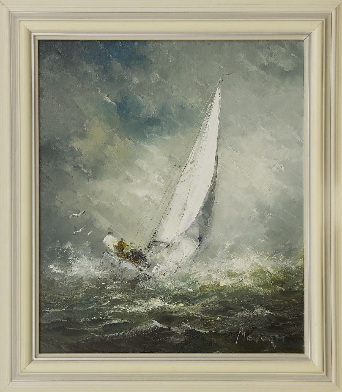Bévort J.H.H.  | Johannes Hubertus Hendrikus 'Jan' Bévort, Zeiljacht op ruwe zee, olieverf op doek 70,2 x 60,7 cm, gesigneerd rechtsonder