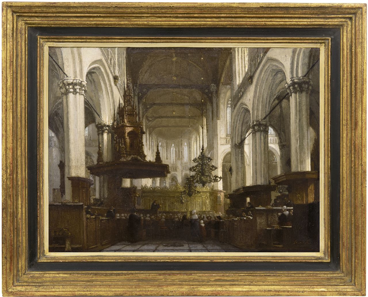 Schenkel J.J. | Jan Jacob Schenkel, Dienst in de Nieuwe Kerk in Amsterdam, olieverf op doek 45,8 x 59,0 cm, gesigneerd rechtsonder Schenkel J.J. | Jan Jacob Schenkel, Dienst in de Nieuwe Kerk in Amsterdam, olieverf op doek 45,8 x 59,0 cm, gesigneerd rechtsonder