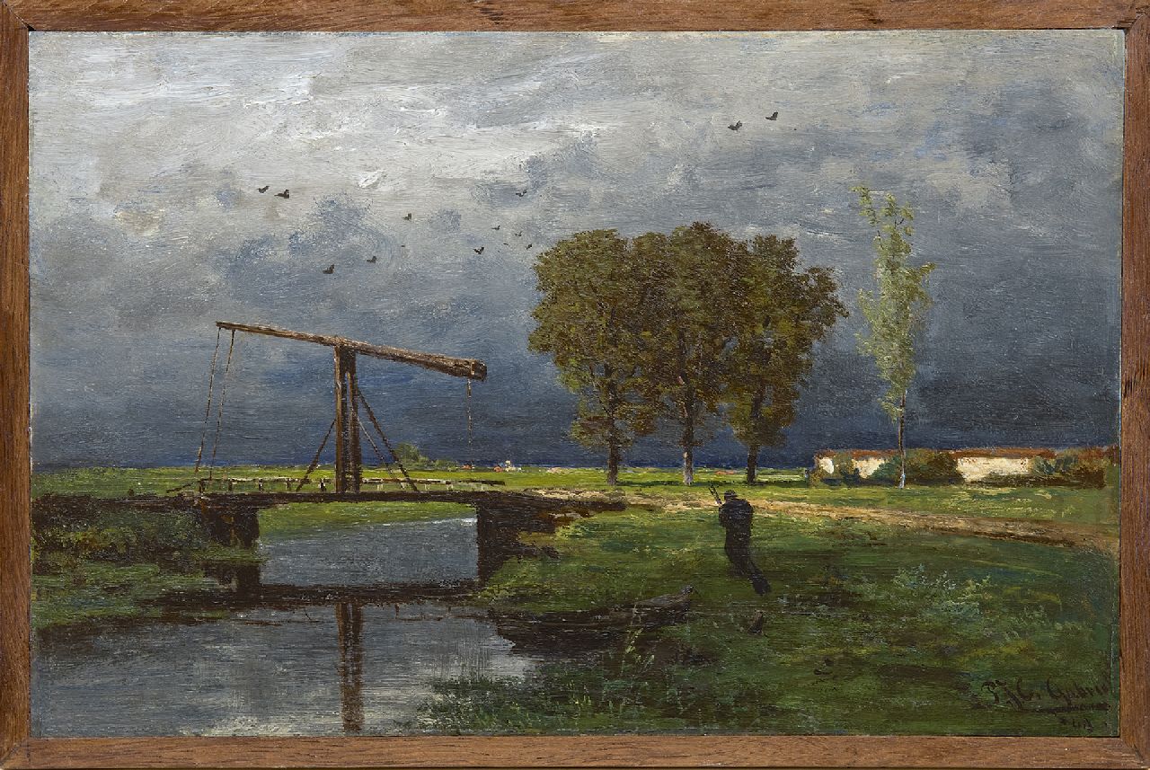 Gabriel P.J.C.  | Paul Joseph Constantin 'Constan(t)' Gabriel, Landschap met ophaalbrug op een buiige dag, olieverf op paneel 21,1 x 31,4 cm, gesigneerd rechtsonder en gedateerd '69