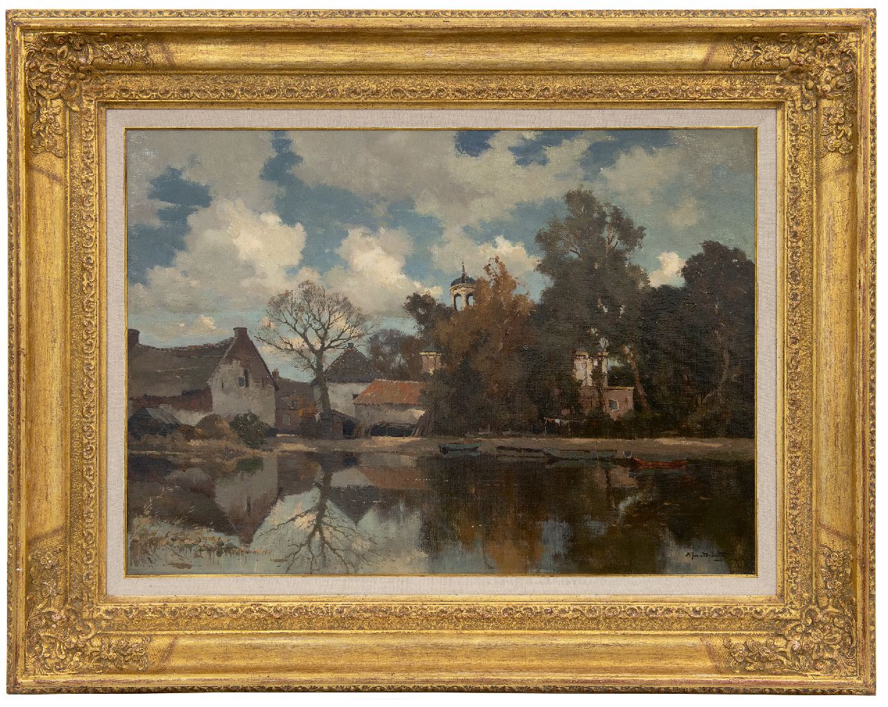 Driesten A.J. van | Arend Jan van Driesten | Schilderijen te koop aangeboden | Dorp aan het water, olieverf op doek 50,5 x 70,0 cm, gesigneerd rechtsonder Driesten A.J. van | Arend Jan van Driesten | Schilderijen te koop aangeboden | Dorp aan het water, olieverf op doek 50,5 x 70,0 cm, gesigneerd rechtsonder