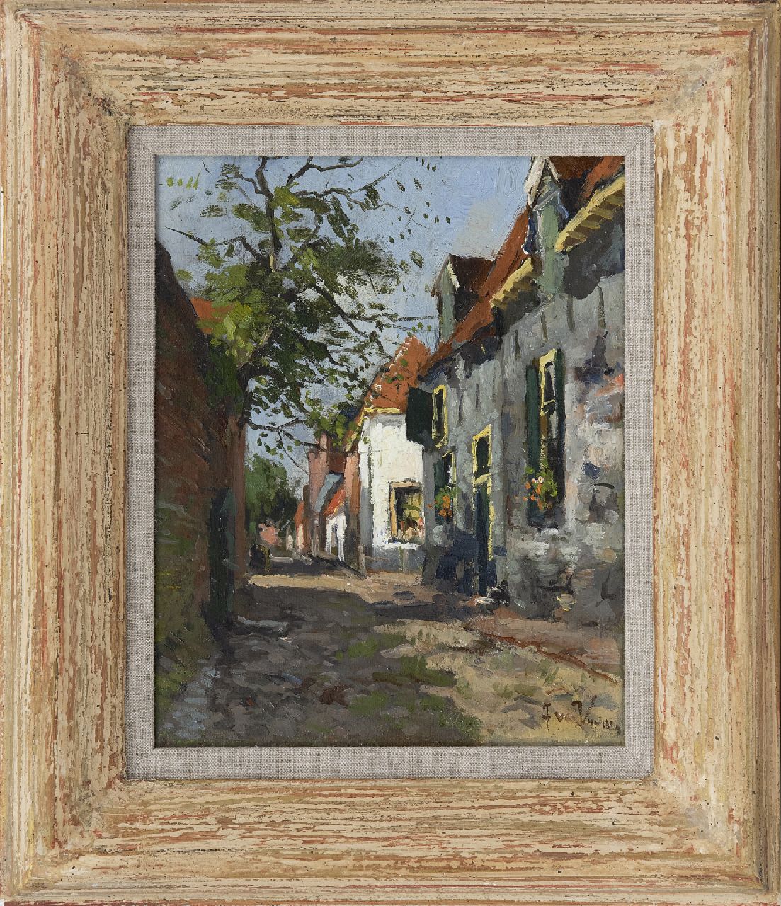 Vuuren J. van | Jan van Vuuren, Zomers steegje in Elburg, olieverf op doek 24,6 x 19,7 cm, gesigneerd rechtsonder Vuuren J. van | Jan van Vuuren, Zomers steegje in Elburg, olieverf op doek 24,6 x 19,7 cm, gesigneerd rechtsonder