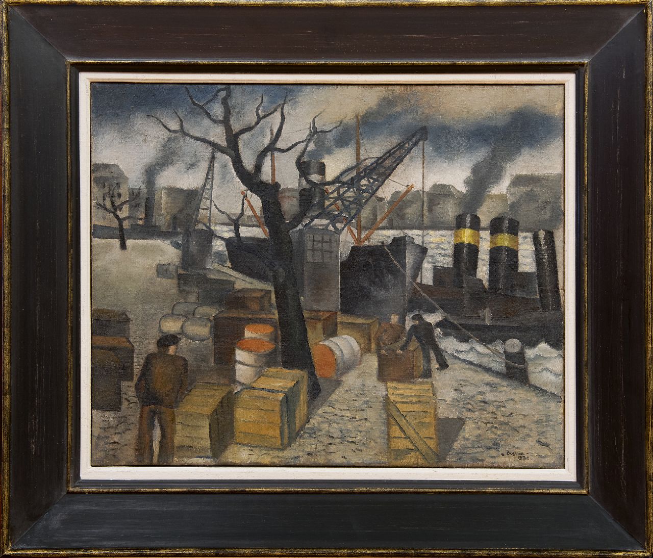 Bosma W. | Willem 'Wim' Bosma, In de haven, olieverf op doek 45,2 x 55,4 cm, gesigneerd rechtsonder en gedateerd 1930 Bosma W. | Willem 'Wim' Bosma, In de haven, olieverf op doek 45,2 x 55,4 cm, gesigneerd rechtsonder en gedateerd 1930