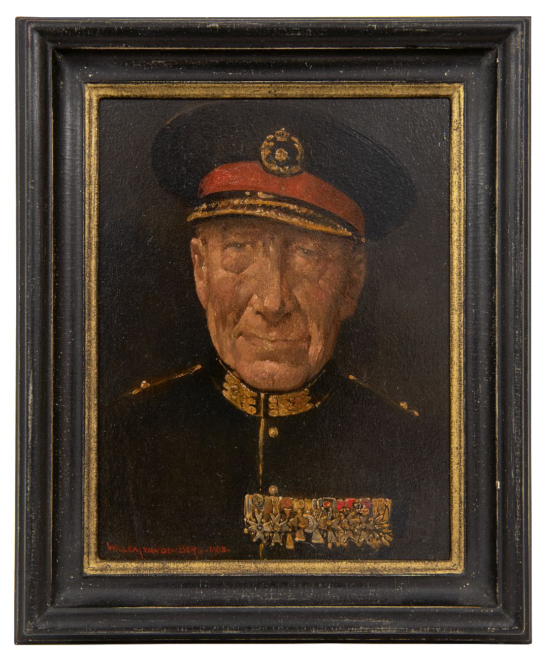Berg W.H. van den | 'Willem' Hendrik van den Berg | Schilderijen te koop aangeboden | Portret van generaal Coenraad Lodewijk Walther Boer, olieverf op board 20,8 x 16,0 cm, gesigneerd linksonder en gedateerd 1963 Berg W.H. van den | 'Willem' Hendrik van den Berg | Schilderijen te koop aangeboden | Portret van generaal Coenraad Lodewijk Walther Boer, olieverf op board 20,8 x 16,0 cm, gesigneerd linksonder en gedateerd 1963