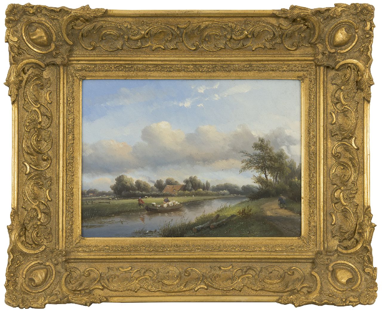 Spohler J.J.  | Jan Jacob Spohler, Trekvaart met boerenschuit, olieverf op paneel 28,3 x 39,0 cm, gesigneerd rechtsonder