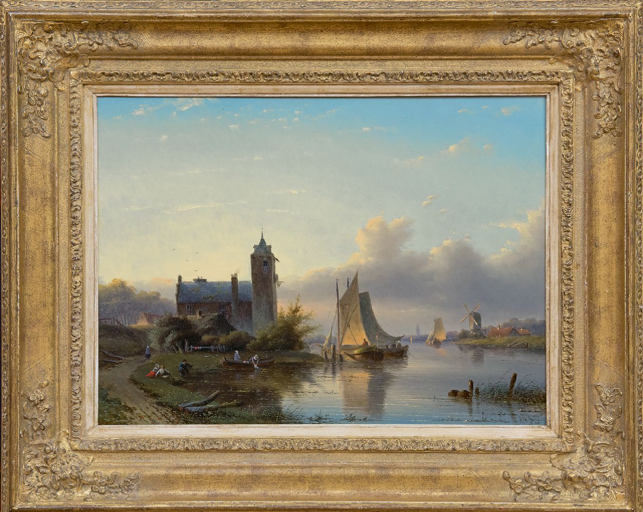 Spohler J.J.C. | Jacob Jan Coenraad Spohler, Zeilschepen op een zomerse rivier, olieverf op paneel 38,7 x 52,4 cm, gesigneerd rechtsonder en gedateerd '58 Spohler J.J.C. | Jacob Jan Coenraad Spohler, Zeilschepen op een zomerse rivier, olieverf op paneel 38,7 x 52,4 cm, gesigneerd rechtsonder en gedateerd '58