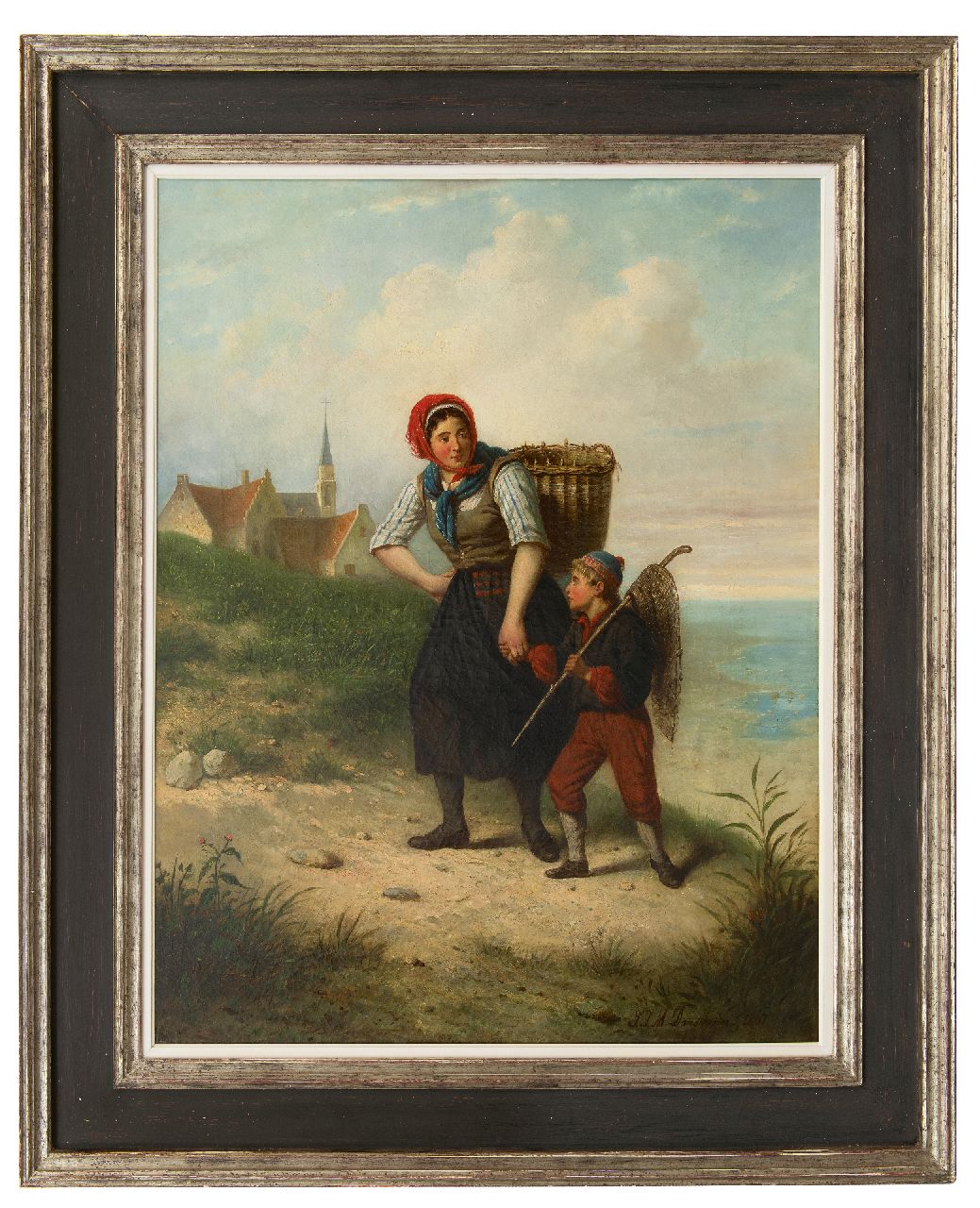 Damschreuder J.J.M. | Jan Jacobus Matthijs Damschreuder, Vissersvrouw met kind in het duin, olieverf op doek 93,6 x 71,1 cm, gesigneerd rechtsonder en gedateerd 1867 Damschreuder J.J.M. | Jan Jacobus Matthijs Damschreuder, Vissersvrouw met kind in het duin, olieverf op doek 93,6 x 71,1 cm, gesigneerd rechtsonder en gedateerd 1867