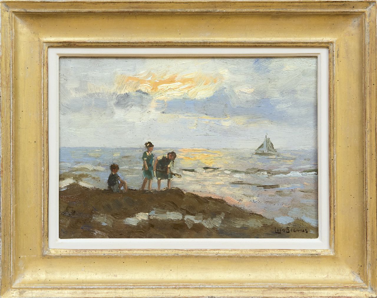 Soonius L. | Lodewijk 'Louis' Soonius, Spelende kinderen op het strand, olieverf op paneel 19,9 x 28,0 cm, gesigneerd rechtsonder Soonius L. | Lodewijk 'Louis' Soonius, Spelende kinderen op het strand, olieverf op paneel 19,9 x 28,0 cm, gesigneerd rechtsonder