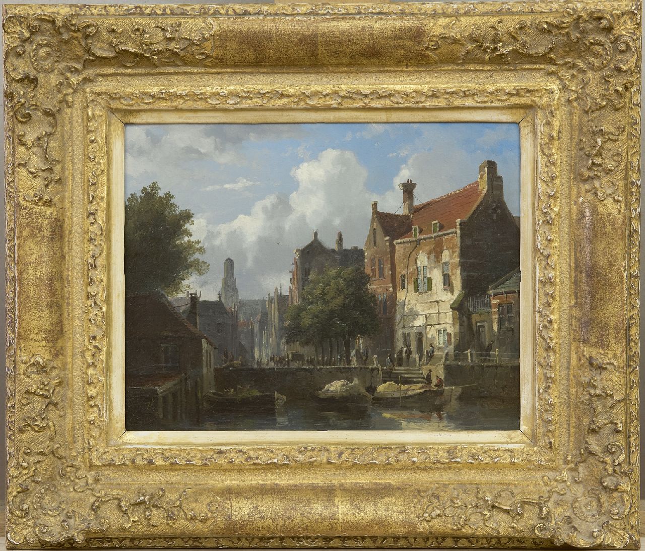 Eversen A. | Adrianus Eversen, Stadsgezicht met binnenwater, olieverf op paneel 15,0 x 19,1 cm, gesigneerd linksonder Eversen A. | Adrianus Eversen, Stadsgezicht met binnenwater, olieverf op paneel 15,0 x 19,1 cm, gesigneerd linksonder