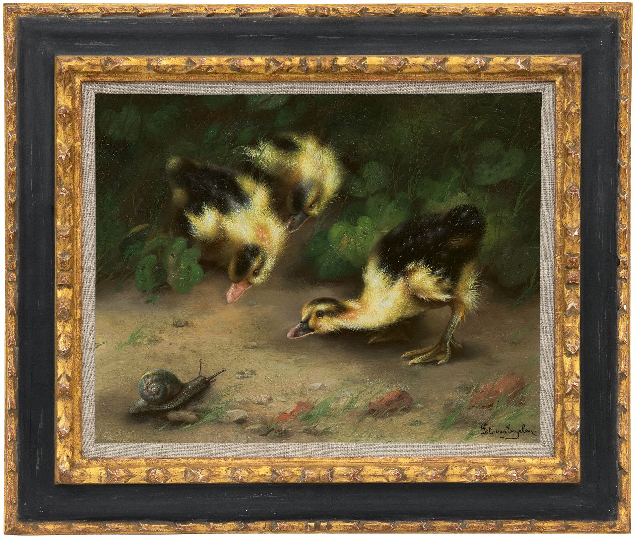 Engelen P. van | Piet van Engelen | Schilderijen te koop aangeboden | Een vreemde voorbijganger, olieverf op paneel 31,7 x 40,1 cm, gesigneerd rechtsonder