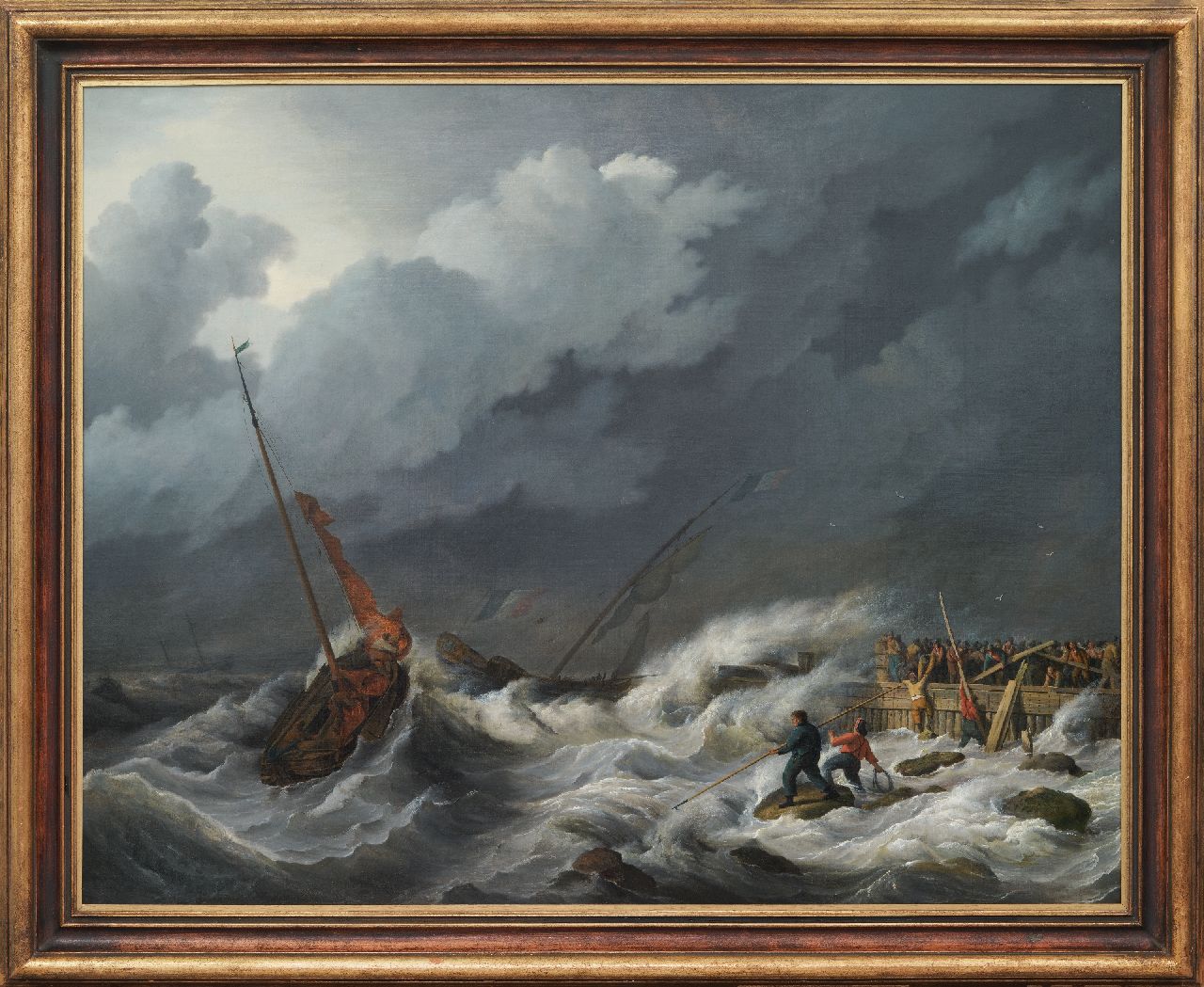 Baur N. | Nicolaas Baur, Zwaar weer bij het binnenlopen van de haven, olieverf op doek 97,2 x 123,3 cm, ca. 1810 Baur N. | Nicolaas Baur, Zwaar weer bij het binnenlopen van de haven, olieverf op doek 97,2 x 123,3 cm, ca. 1810