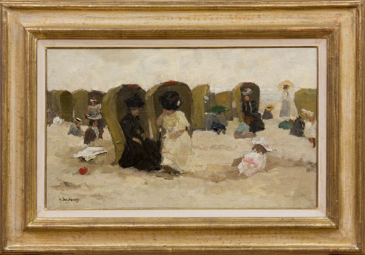 Arntzenius P.F.N.J.  | Pieter Florentius Nicolaas Jacobus 'Floris' Arntzenius, Badgasten op het Scheveningse strand, olieverf op doek op paneel 31,6 x 51,5 cm, gesigneerd linksonder