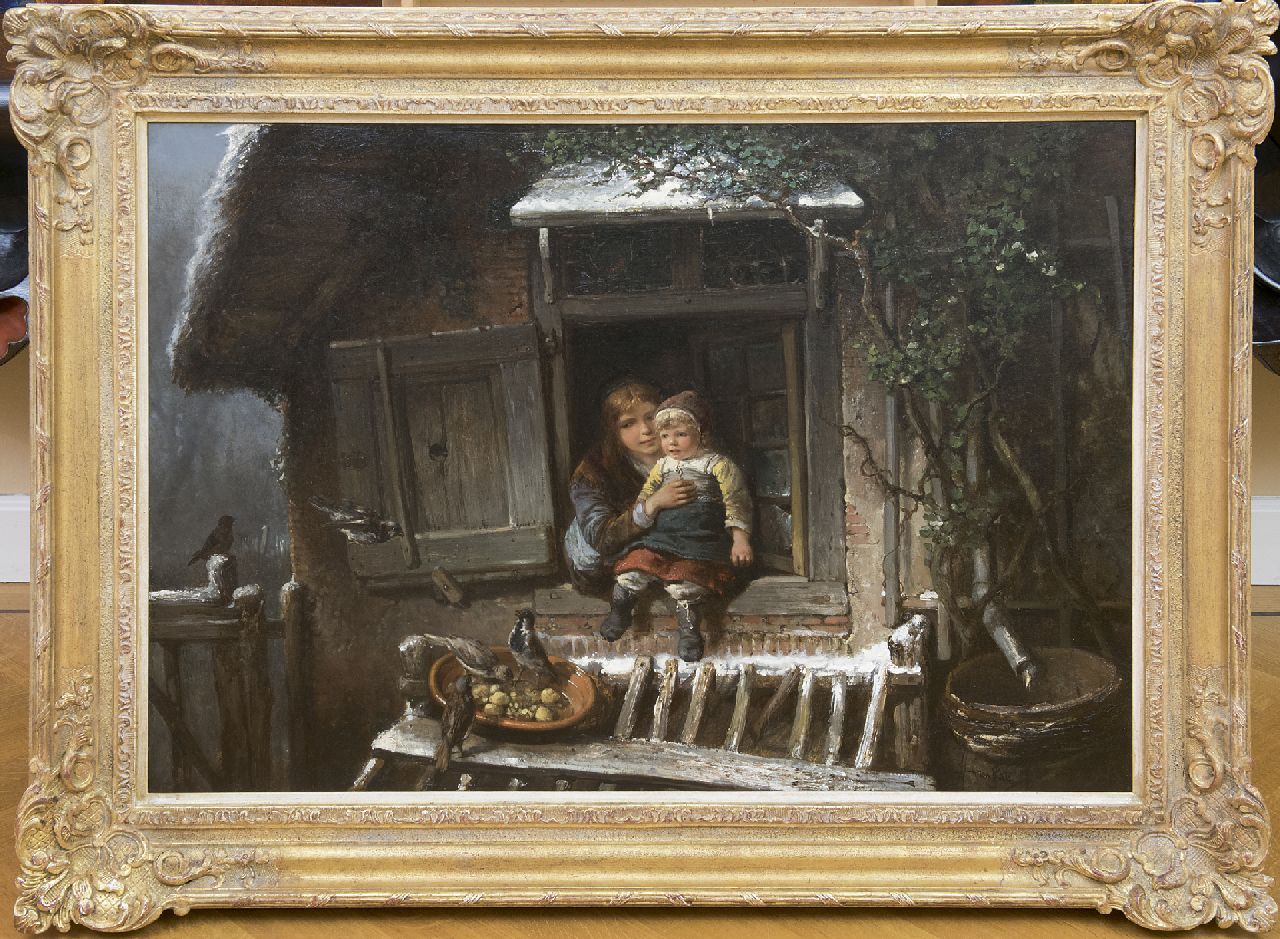 Kate J.M.H. ten | Johan 'Mari' Henri ten Kate, De vogeltjes voeren, olieverf op doek 66,0 x 94,4 cm, gesigneerd rechtsonder