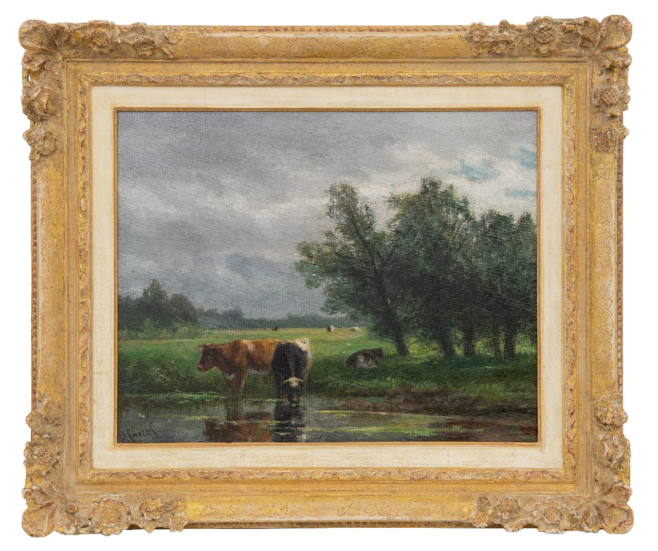 Savrij H. | Hendrik Savrij, Koeien aan de slootkant, olieverf op doek 37,0 x 47,2 cm, gesigneerd linksonder Savrij H. | Hendrik Savrij, Koeien aan de slootkant, olieverf op doek 37,0 x 47,2 cm, gesigneerd linksonder