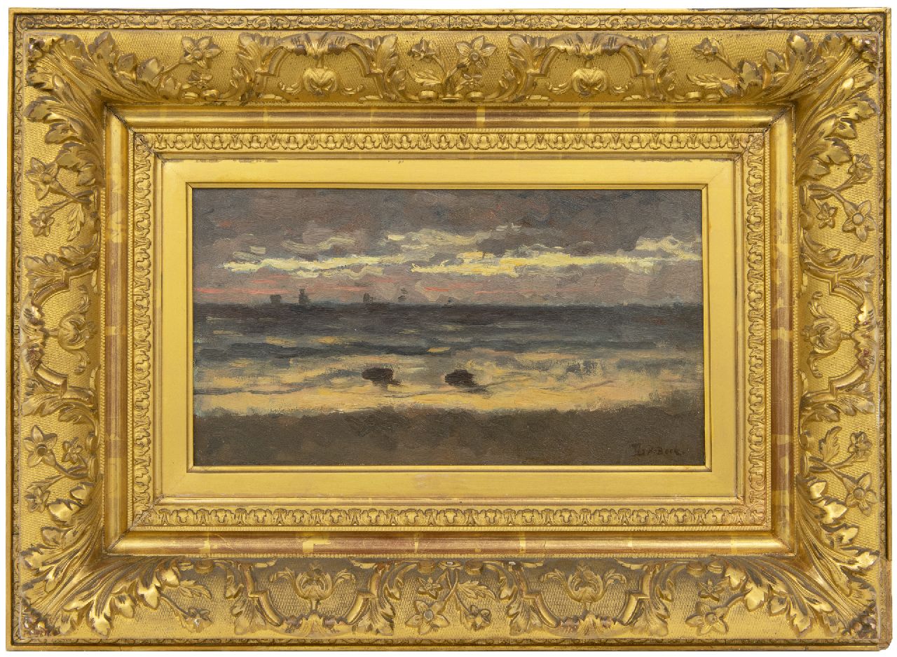 Bock T.E.A. de | Théophile Emile Achille de Bock | Schilderijen te koop aangeboden | Vissersschepen op zee, olieverf op board 21,3 x 38,5 cm, gesigneerd rechtsonder Bock T.E.A. de | Théophile Emile Achille de Bock | Schilderijen te koop aangeboden | Vissersschepen op zee, olieverf op board 21,3 x 38,5 cm, gesigneerd rechtsonder