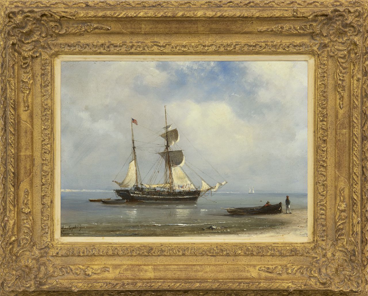 Schiedges P.P. | Petrus Paulus Schiedges | Schilderijen te koop aangeboden | Schoenerbrik voor anker op kalme zee, olieverf op paneel 24,6 x 34,1 cm, gesigneerd linksonder en gedateerd '59 Schiedges P.P. | Petrus Paulus Schiedges | Schilderijen te koop aangeboden | Schoenerbrik voor anker op kalme zee, olieverf op paneel 24,6 x 34,1 cm, gesigneerd linksonder en gedateerd '59