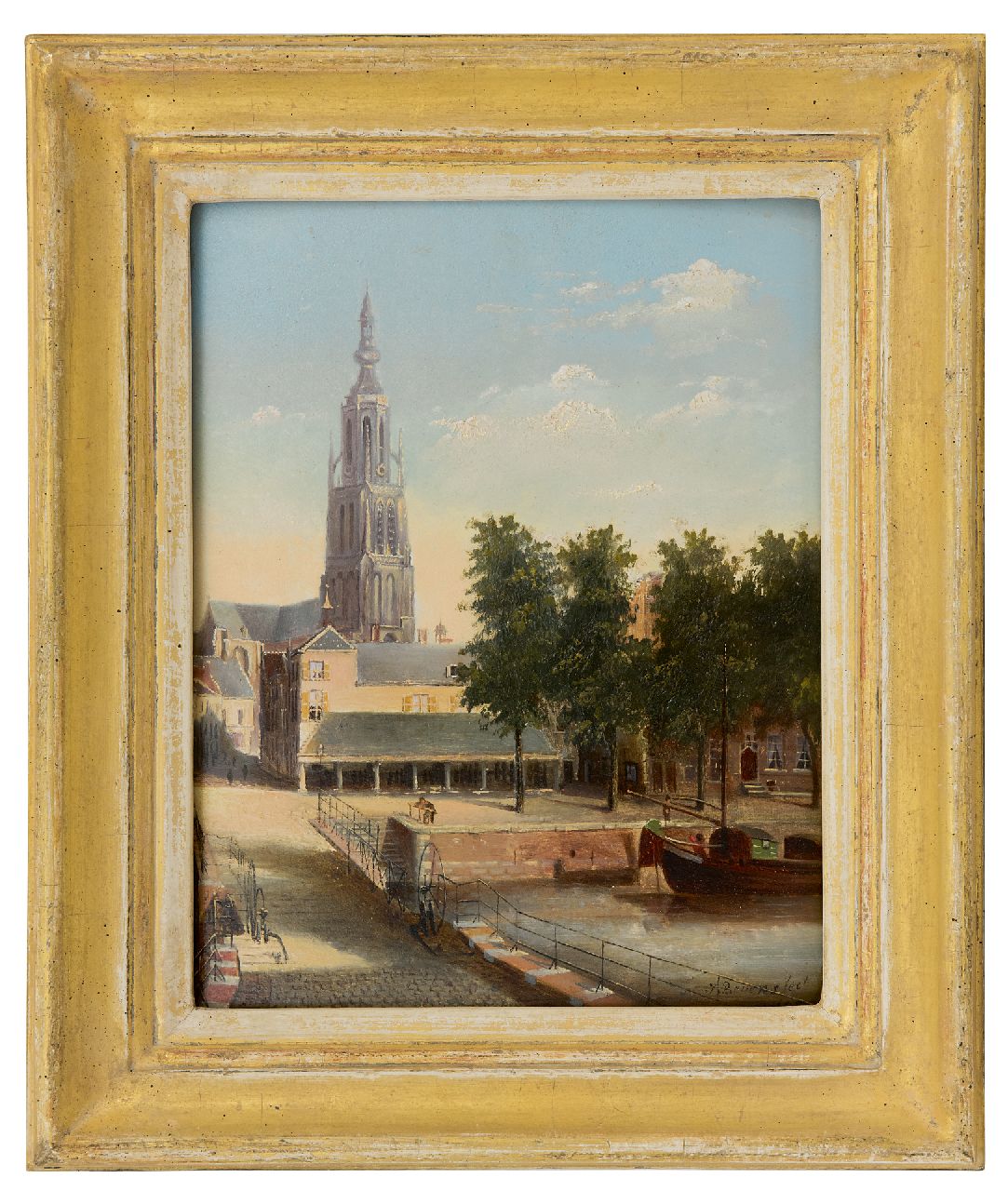 Beyens J. | J. Beyens | Schilderijen te koop aangeboden | Gezicht op de Hoge Brug, de de vismarkt bij haven en de Grote Kerk in Breda, olieverf op paneel 22,9 x 18,0 cm, gesigneerd rechtsonder en gedateerd 1882 Beyens J. | J. Beyens | Schilderijen te koop aangeboden | Gezicht op de Hoge Brug, de de vismarkt bij haven en de Grote Kerk in Breda, olieverf op paneel 22,9 x 18,0 cm, gesigneerd rechtsonder en gedateerd 1882