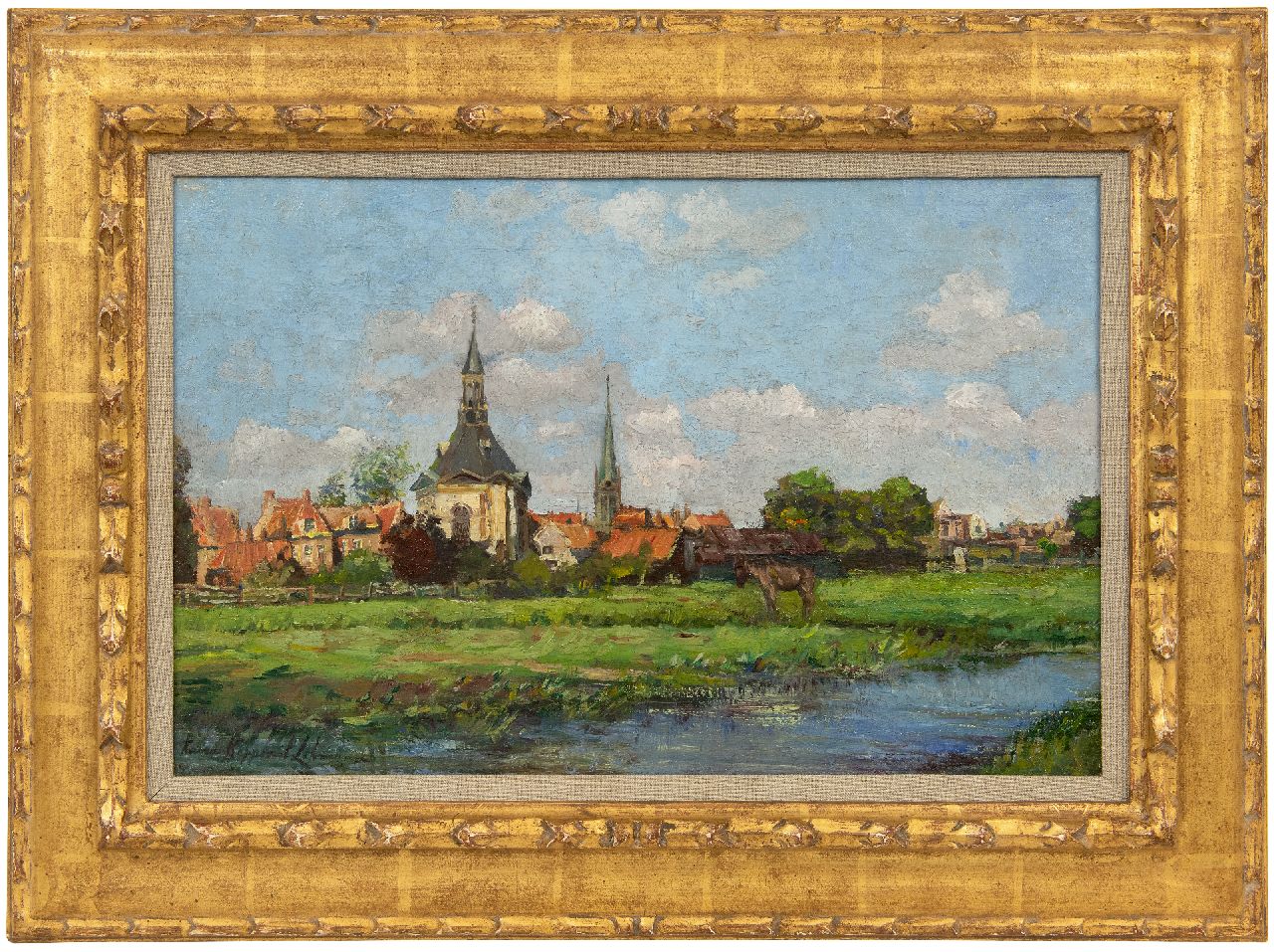 Lehmann A.E.F. | 'Anna' Elisabeth Frederika Lehmann, Gezicht op Leidschendam met de Dorpskerk, olieverf op doek 30,0 x 46,0 cm, gesigneerd linksonder Lehmann A.E.F. | 'Anna' Elisabeth Frederika Lehmann, Gezicht op Leidschendam met de Dorpskerk, olieverf op doek 30,0 x 46,0 cm, gesigneerd linksonder