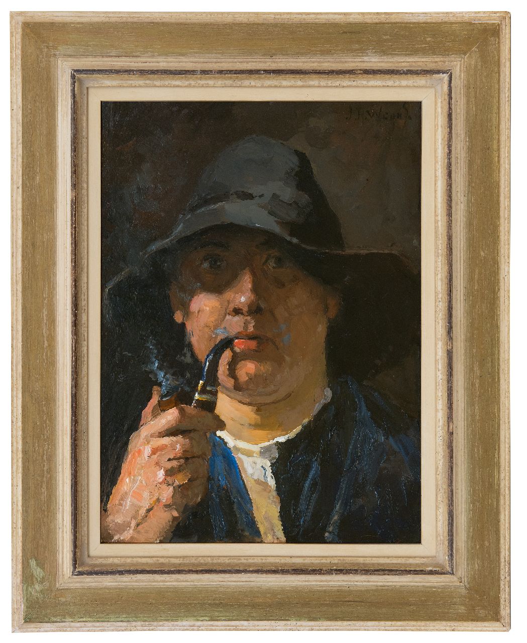 Weijns J.H. | Jan Harm Weijns | Schilderijen te koop aangeboden | Zelfportret met pijp, olieverf op board 42,9 x 31,7 cm, gesigneerd rechtsboven Weijns J.H. | Jan Harm Weijns | Schilderijen te koop aangeboden | Zelfportret met pijp, olieverf op board 42,9 x 31,7 cm, gesigneerd rechtsboven