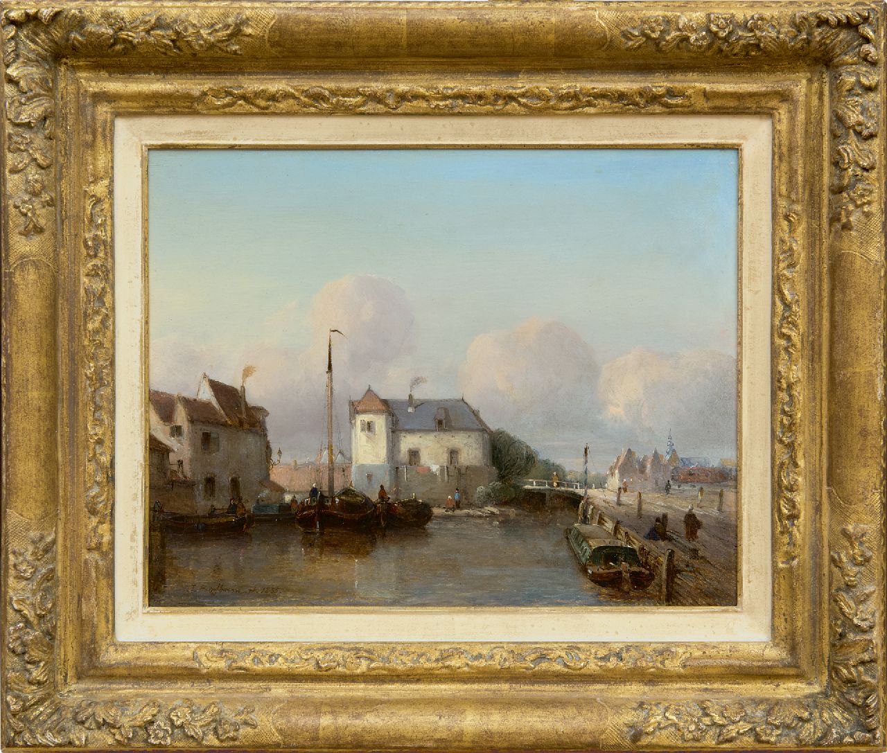 Bosboom J. | Johannes Bosboom, Hollandse binnenhaven, olieverf op paneel 24,8 x 31,7 cm, gesigneerd linksonder en gedateerd 1835 Bosboom J. | Johannes Bosboom, Hollandse binnenhaven, olieverf op paneel 24,8 x 31,7 cm, gesigneerd linksonder en gedateerd 1835