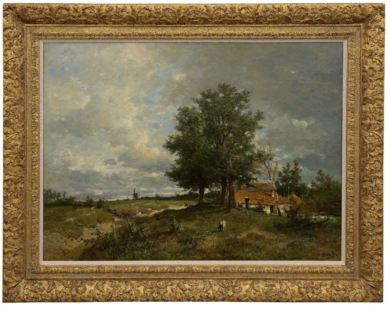 Mauve A. | Anthonij 'Anton' Mauve, Weids zomerlandschap met boerderij en molen en schaapskudde, olieverf op doek 75,0 x 101,7 cm, gesigneerd rechtsonder en te dateren ca. 1870 Mauve A. | Anthonij 'Anton' Mauve, Weids zomerlandschap met boerderij en molen en schaapskudde, olieverf op doek 75,0 x 101,7 cm, gesigneerd rechtsonder en te dateren ca. 1870