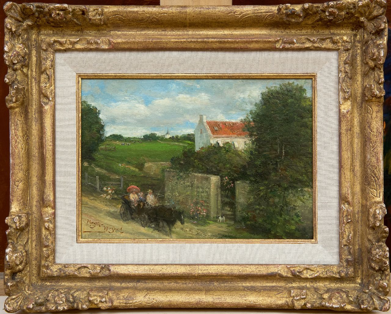 Meyer-Wiegand R.D.  | Rolf Dieter Meyer-Wiegand, Zondagse rit met de calèche, olieverf op paneel 14,0 x 20,1 cm, gesigneerd linksonder