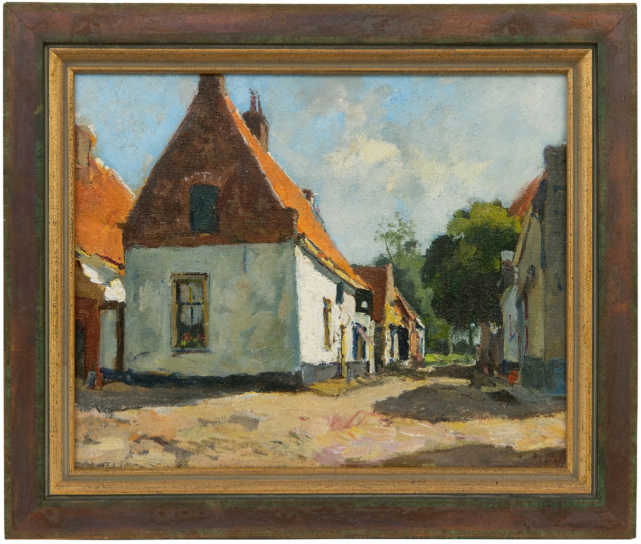 Vuuren J. van | Jan van Vuuren | Schilderijen te koop aangeboden | Zonnig straatje in Elburg, olieverf op doek 24,1 x 30,1 cm, gesigneerd rechtsonder Vuuren J. van | Jan van Vuuren | Schilderijen te koop aangeboden | Zonnig straatje in Elburg, olieverf op doek 24,1 x 30,1 cm, gesigneerd rechtsonder