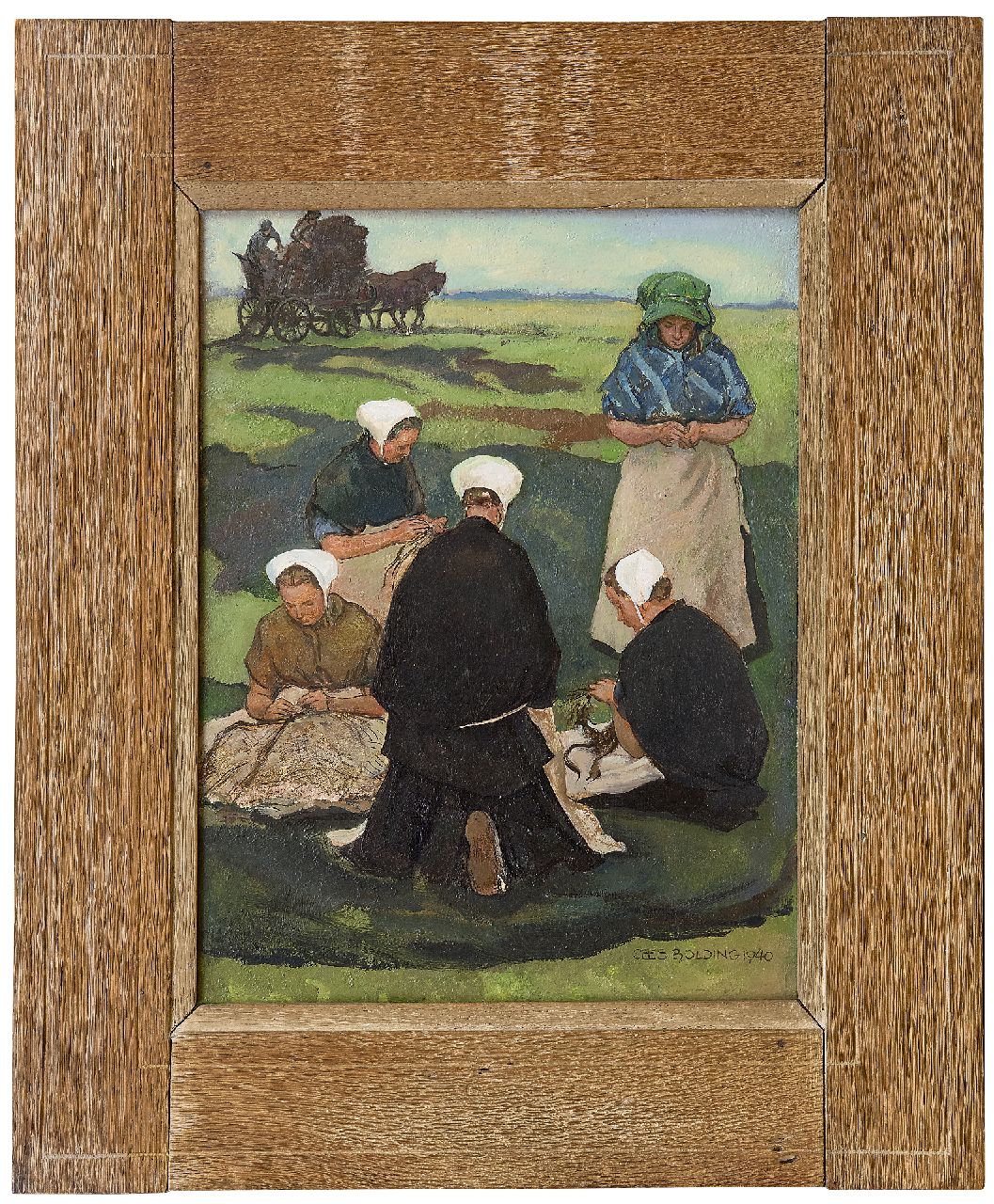 Bolding C. | Cornelis 'Cees' Bolding | Schilderijen te koop aangeboden | Scheveningse nettenboetsters, olieverf op doek op paneel 40,1 x 30,2 cm, gesigneerd rechtsonder en gedateerd 1940 Bolding C. | Cornelis 'Cees' Bolding | Schilderijen te koop aangeboden | Scheveningse nettenboetsters, olieverf op doek op paneel 40,1 x 30,2 cm, gesigneerd rechtsonder en gedateerd 1940