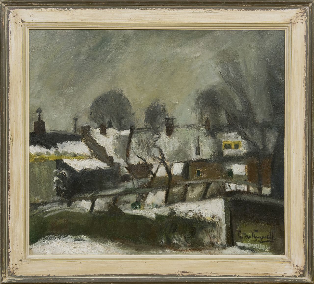Wijngaerdt P.T. van | Petrus Theodorus 'Piet' van Wijngaerdt | Schilderijen te koop aangeboden | Abcoude in de winter, olieverf op doek 70,7 x 80,4 cm, gesigneerd rechtsonder en verso gedateerd 1946 Wijngaerdt P.T. van | Petrus Theodorus 'Piet' van Wijngaerdt | Schilderijen te koop aangeboden | Abcoude in de winter, olieverf op doek 70,7 x 80,4 cm, gesigneerd rechtsonder en verso gedateerd 1946