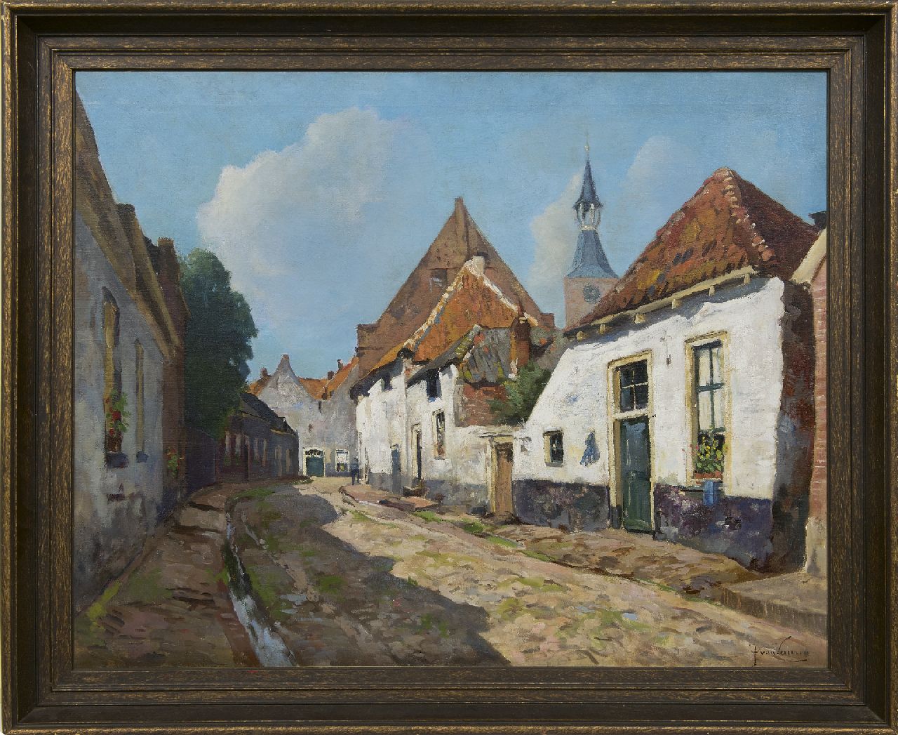 Vuuren J. van | Jan van Vuuren, Gezicht op de Adelaarshoek in Hattem, olieverf op doek 66,4 x 83,2 cm, gesigneerd rechtsonder Vuuren J. van | Jan van Vuuren, Gezicht op de Adelaarshoek in Hattem, olieverf op doek 66,4 x 83,2 cm, gesigneerd rechtsonder