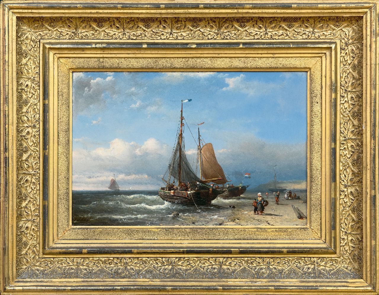 Rust J.A. | Johan 'Adolph' Rust | Schilderijen te koop aangeboden | Pinken voor anker op het strand, olieverf op paneel 24,3 x 36,6 cm, gesigneerd linksonder Rust J.A. | Johan 'Adolph' Rust | Schilderijen te koop aangeboden | Pinken voor anker op het strand, olieverf op paneel 24,3 x 36,6 cm, gesigneerd linksonder