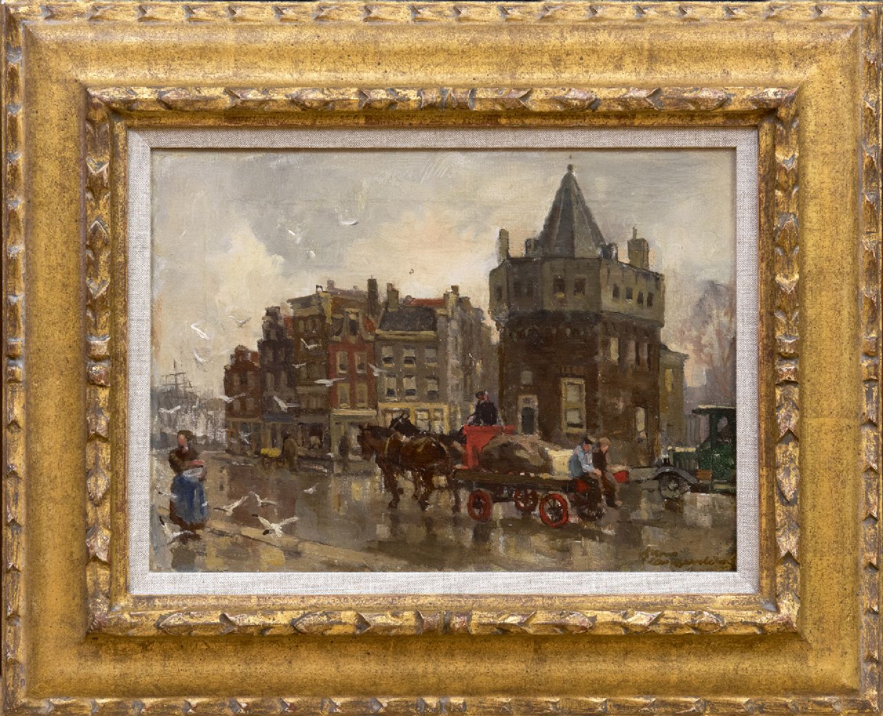 Langeveld F.A. | Franciscus Arnoldus 'Frans' Langeveld, Paard en wagen bij de Schreierstoren, Amsterdam, olieverf op doek 24,3 x 33,4 cm, gesigneerd rechtsonder Langeveld F.A. | Franciscus Arnoldus 'Frans' Langeveld, Paard en wagen bij de Schreierstoren, Amsterdam, olieverf op doek 24,3 x 33,4 cm, gesigneerd rechtsonder