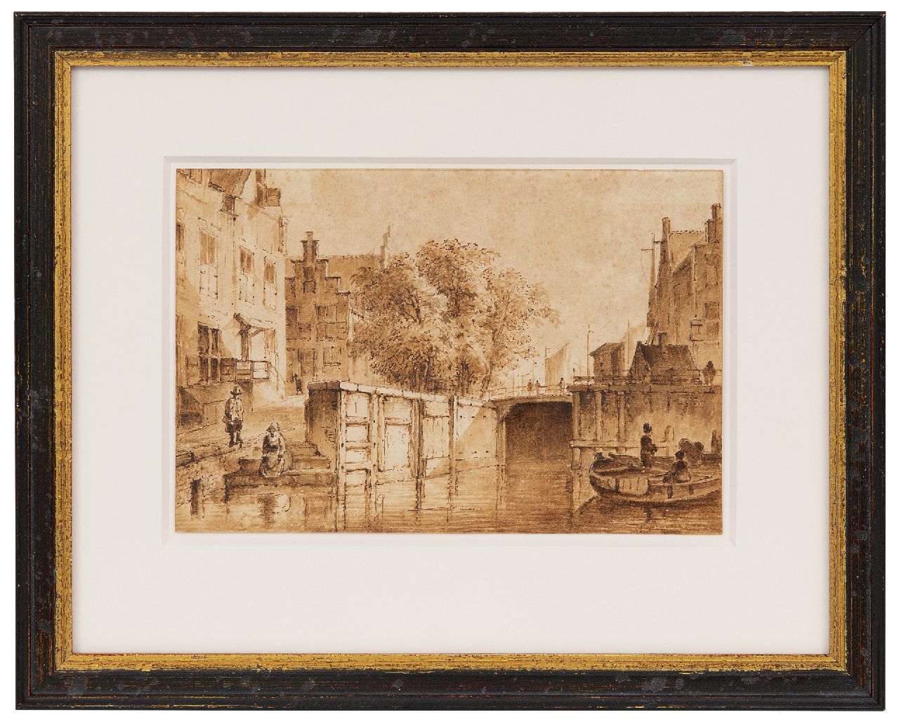 Westenberg G.P.  | George Pieter Westenberg, De Oude Haarlemmersluis in Amsterdam, gezien naar de Martelaarsgracht, pen, penseel en inkt op papier 11,8 x 17,4 cm, gesigneerd verso en gedateerd 1822