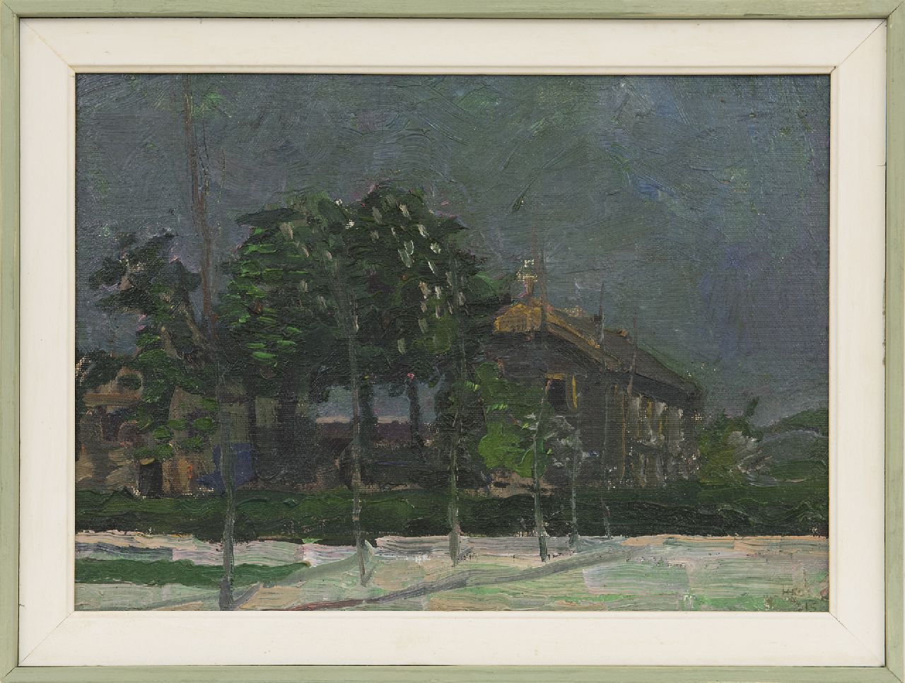 Kamerlingh Onnes H.H. | 'Harm' Henrick Kamerlingh Onnes | Schilderijen te koop aangeboden | Kastanjebomen, olieverf op board 24,9 x 34,4 cm, gesigneerd rechtsonder met monogram en gedateerd '51 Kamerlingh Onnes H.H. | 'Harm' Henrick Kamerlingh Onnes | Schilderijen te koop aangeboden | Kastanjebomen, olieverf op board 24,9 x 34,4 cm, gesigneerd rechtsonder met monogram en gedateerd '51
